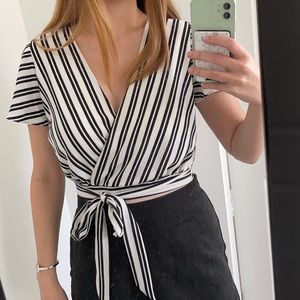 Aqua Blue & White Stripped Crop Top